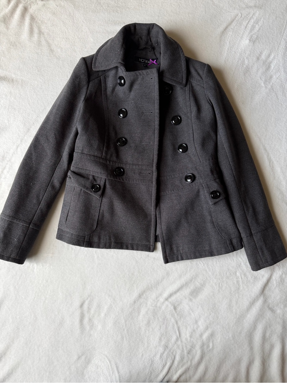 Honee Women's Dark Gray Double-Breasted Peacoat